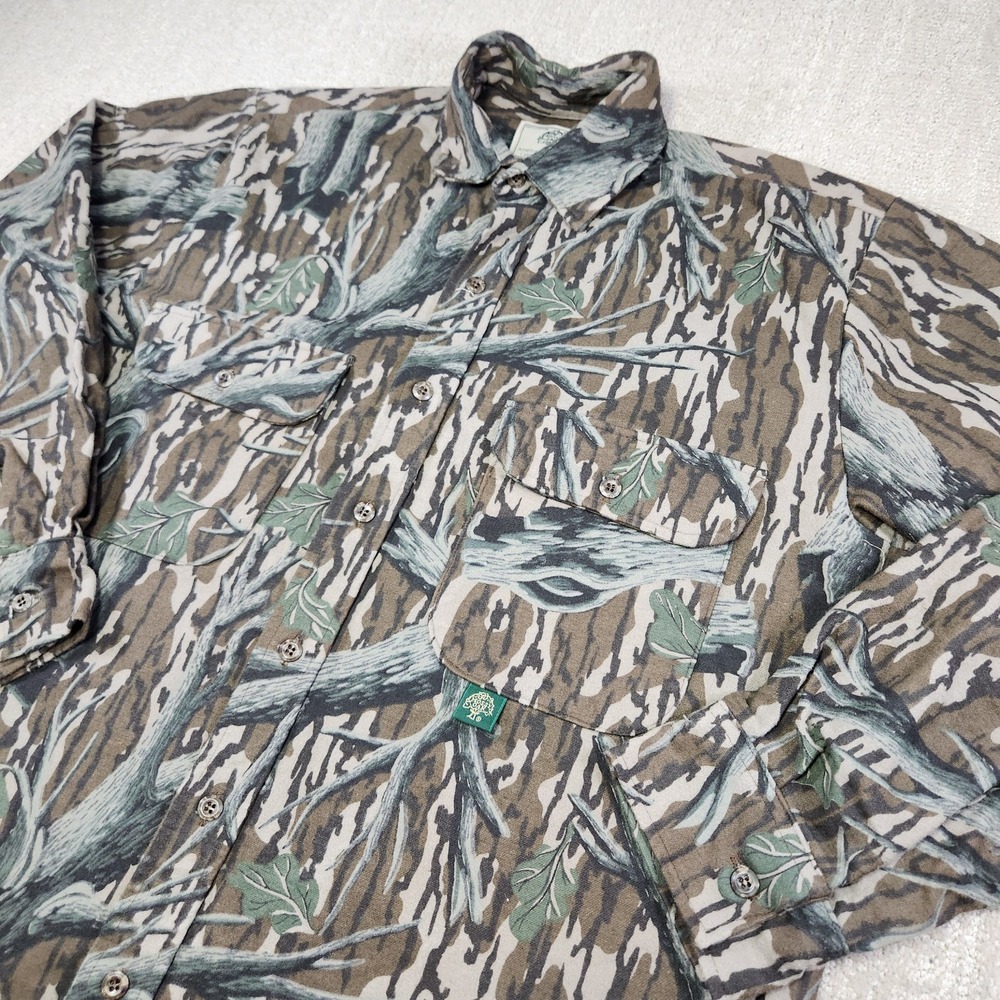 Vintage Mossy Oak Shirt Jacket Men Medium USA Made Treestand Camo Heavy Cotton